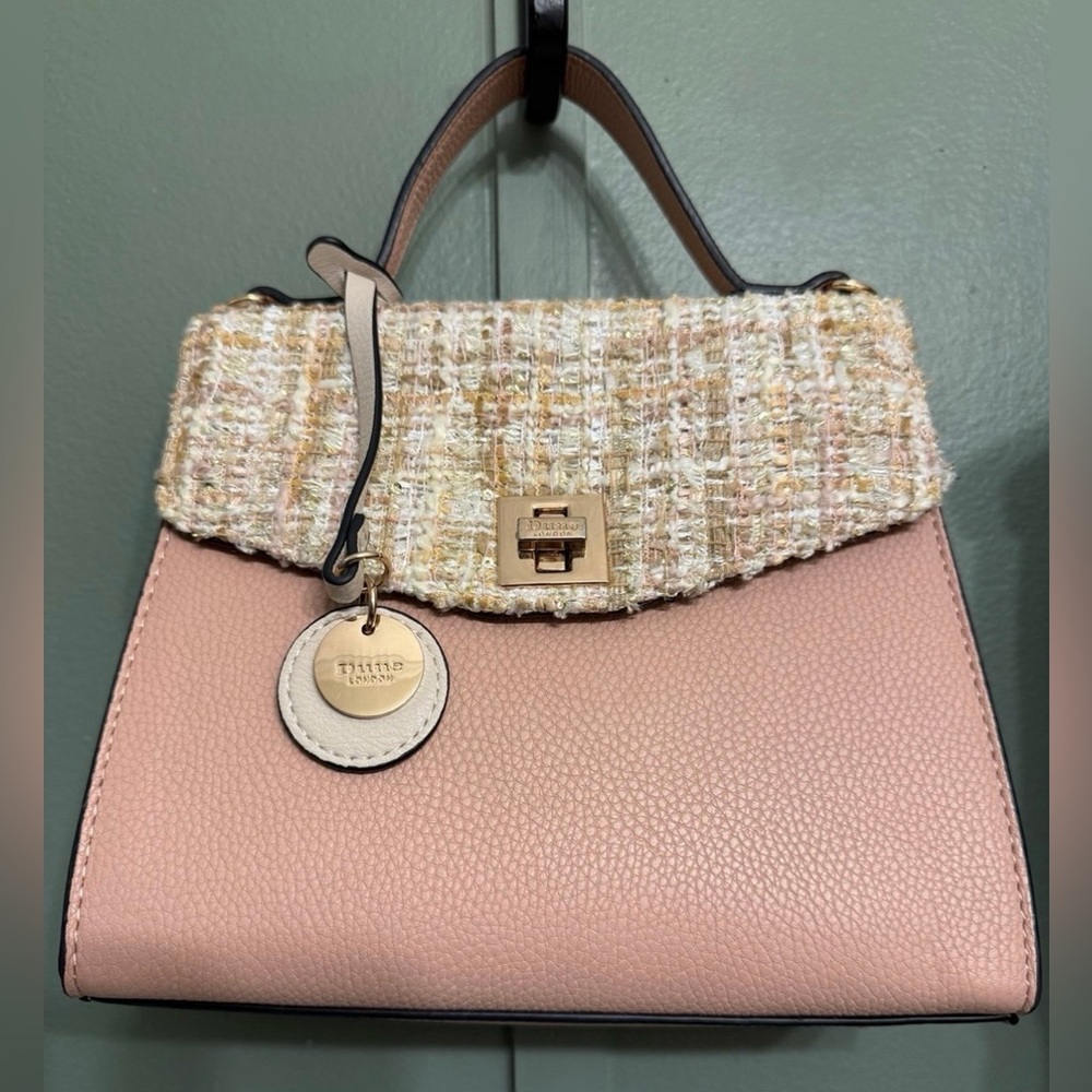 Dune London Pink Tweed-Trim Top-Handle Satchel